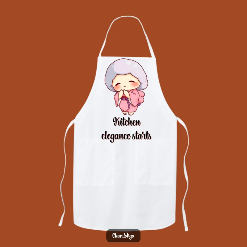Funny Clam Kimono Apron: Pink Elegance, Graceful Bowing Kitchen Wear Gift