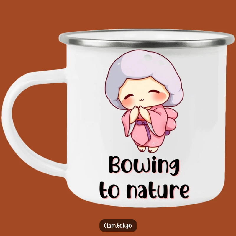 Funny Clam Kimono Camping Mug: Pink Elegance, Graceful Bowing Seashell Drinkware
