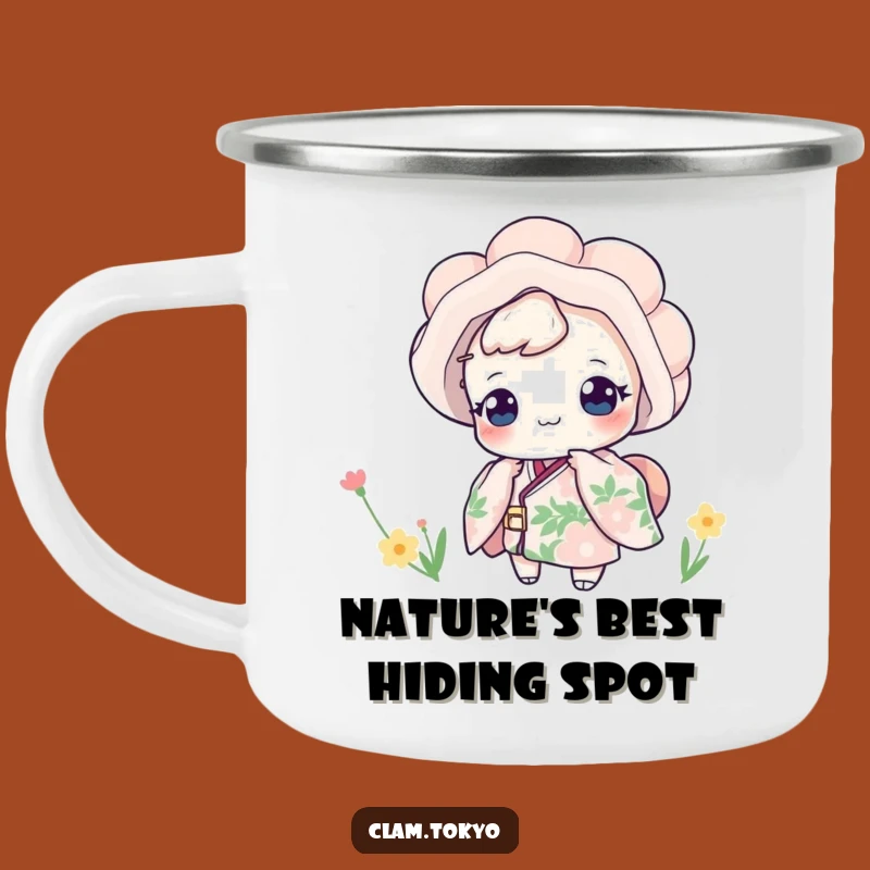 Funny Floral Kimono Clam Camping Mug: Playful Peek Outdoor Gift