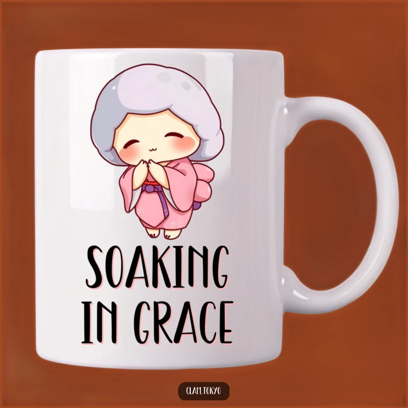 Funny Clam Kimono Mug: Pink Elegance, Graceful Bowing Seashell, Unique Gift