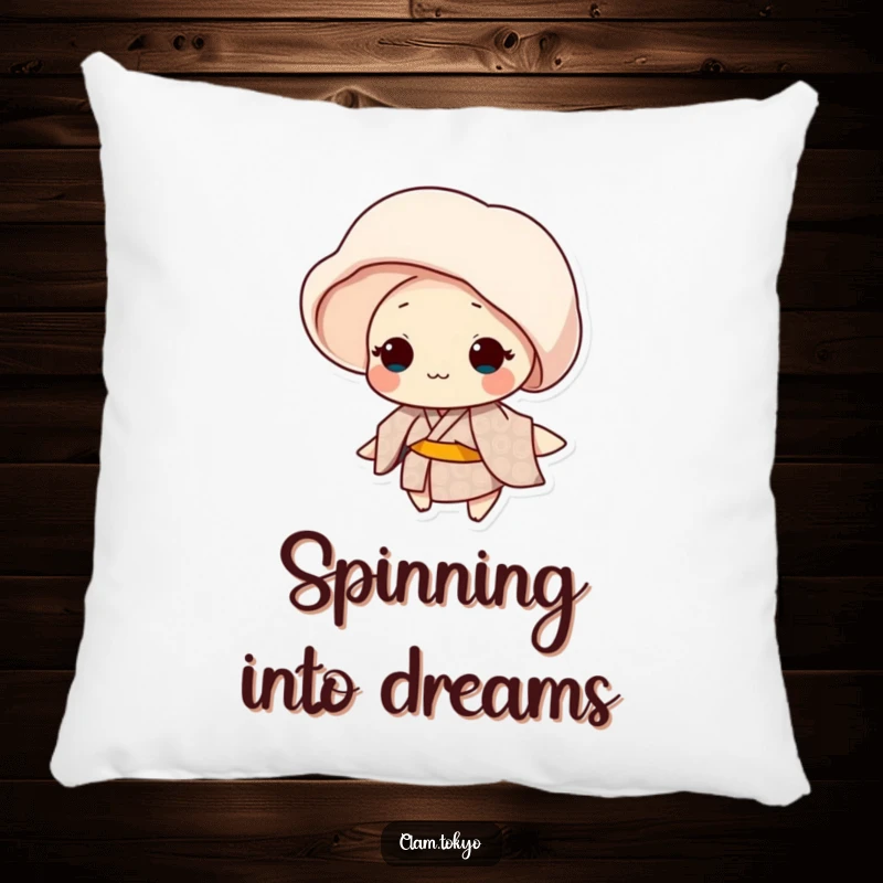 Funny clam wearing a patterned kimono gently spinning on a pillow, elegant and chic decor.