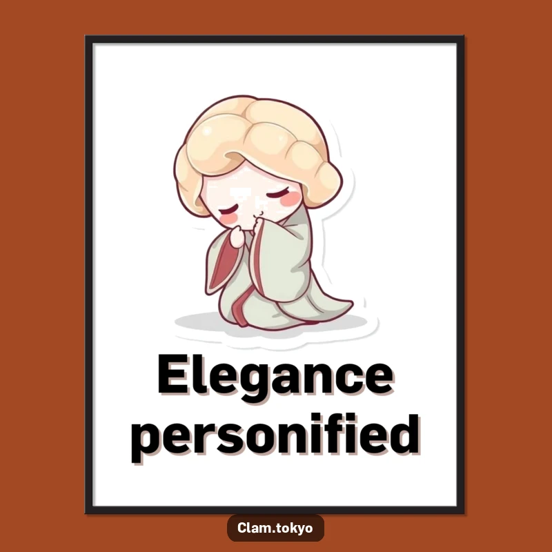 Funny Clam Kimono Digital Print: Elegant Bowing Clam Art for Sophisticated Spaces, Perfect Gift