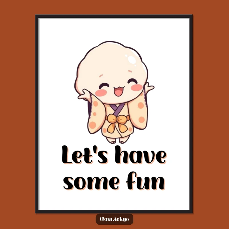 Funny Playful Clam Digital Art: Reaching Kimono Clam Print, Instant Fun Decor