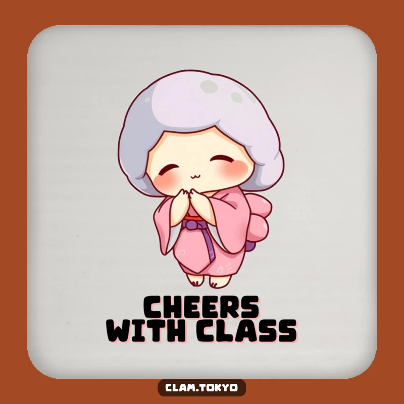 Funny Clam Kimono Coasters (Set of 4): Pink Elegance, Graceful Bowing Gift