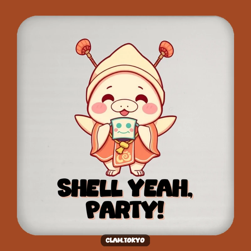 Funny Festival Clam Coaster: Joyful Clam with Mask, Protect Surfaces Festively