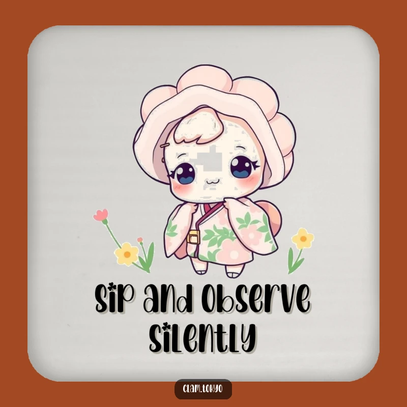 Funny Floral Kimono Clam Coaster: Playful Peek Table Protector