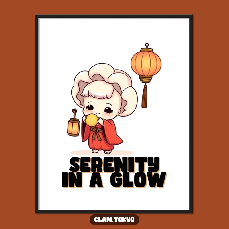 Funny Red Kimono Clam Poster: Serene Lantern Art Print