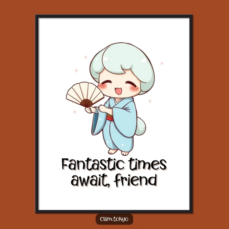 Free Printable Wall Art: Blue Kimono Clam Fan, Funny Downloadable Decor with Joyful Flair