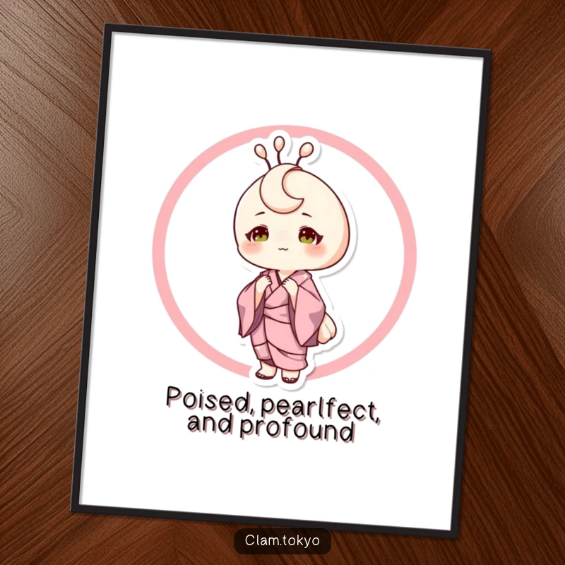 Funny Free Printable Wall Art: A sophisticated clam character in an elegant silk kimono, posing with poise and understated humor.