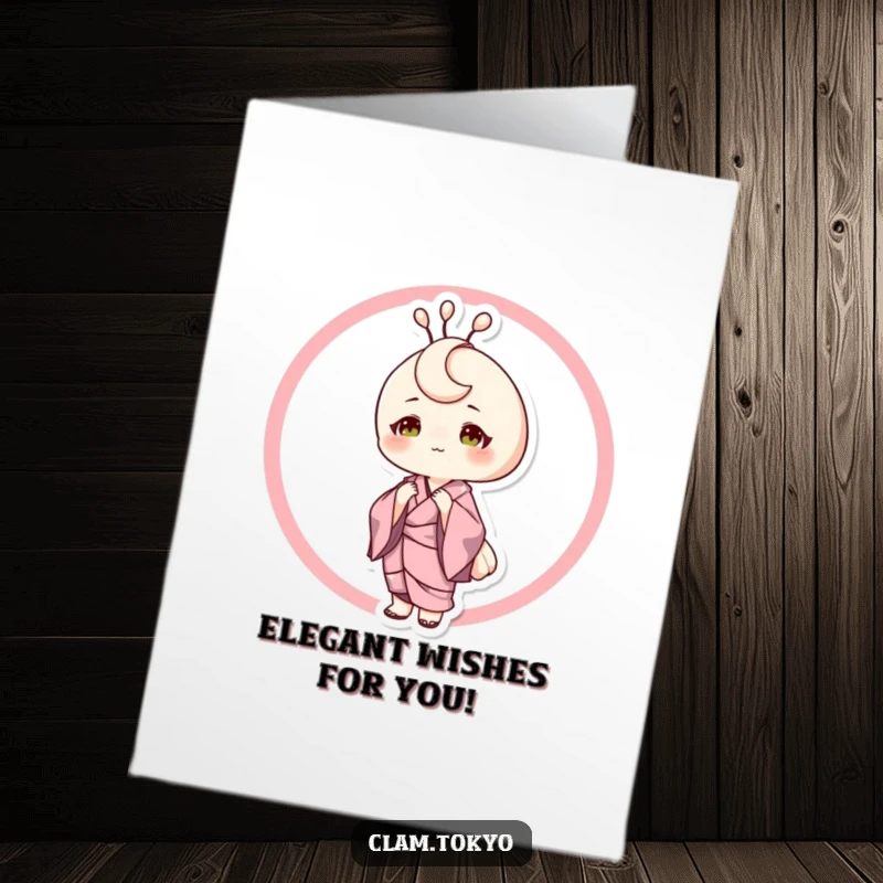 Funny Free Printable Birthday Card: A sophisticated clam in a silk kimono posing with refined elegance and a knowing smirk.