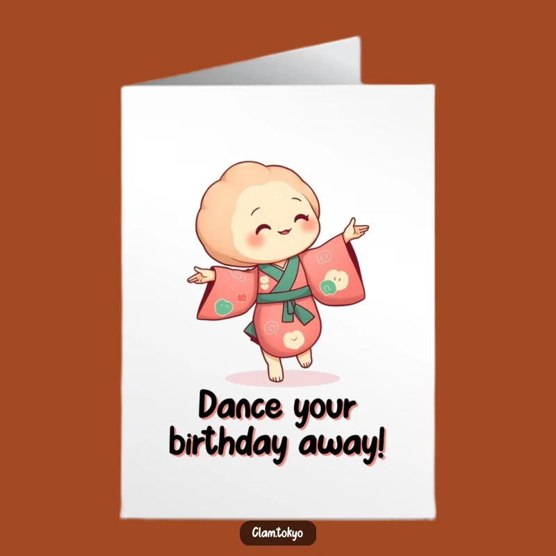 Free Printable Birthday Card: Dancing Clam in Kimono, Funny Downloadable Gift