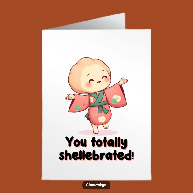 Free Printable Congrats Card: Dancing Clam in Kimono, Funny Downloadable Gift