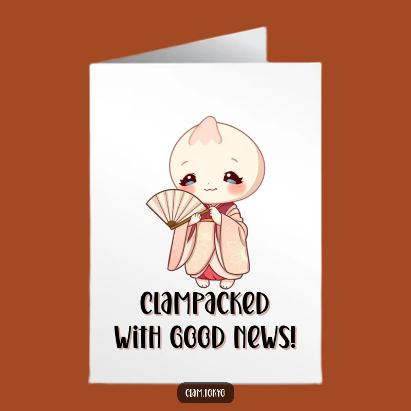 Free Printable Congrats Card: Peeking Clam in Kimono, Funny Downloadable Gift