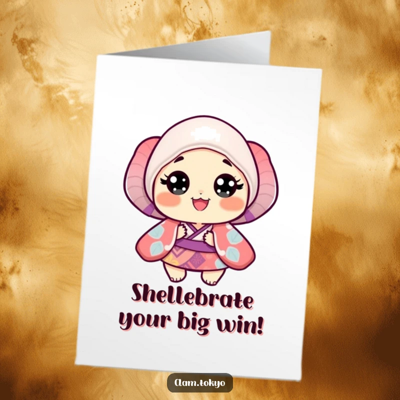 Funny Free Printable Congratulations Card: A smiling clam in a colorful kimono, spreading cheer for any occasion.