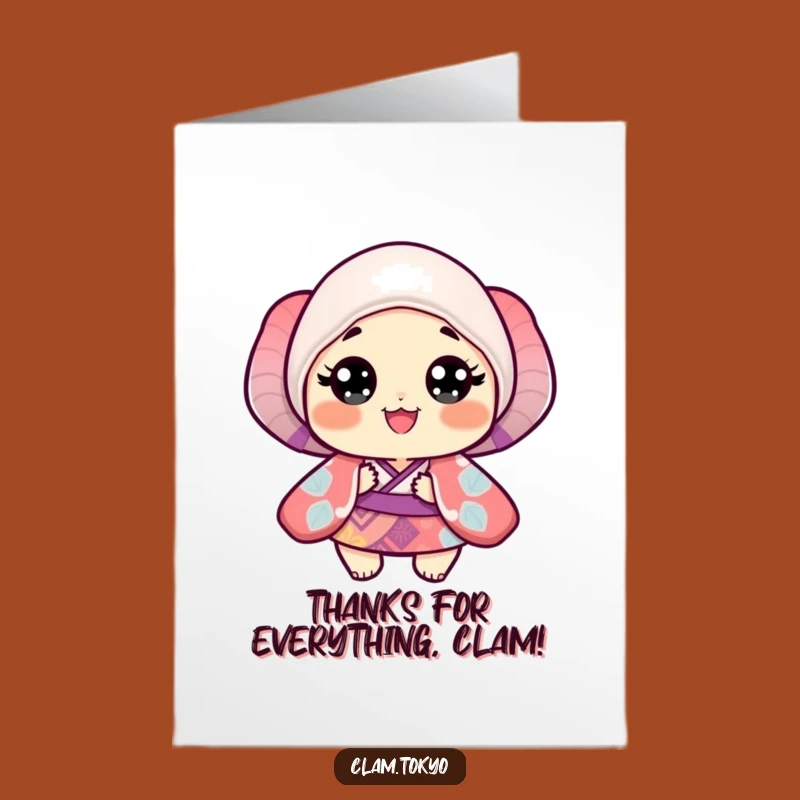 Free Printable Thank You Card: Grateful Clam in Kimono, Funny Downloadable
