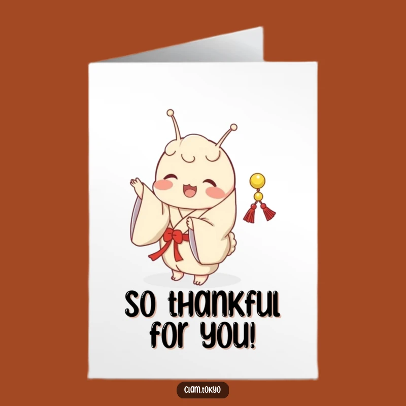 Free Printable Thank You Card: Shaking Clam in Kimono, Funny Downloadable