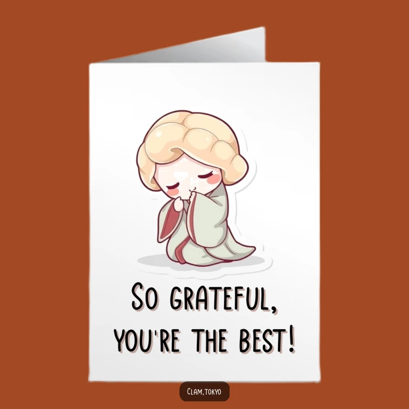 Free Printable Thank You Card: Bowing Clam in Kimono, Funny Downloadable