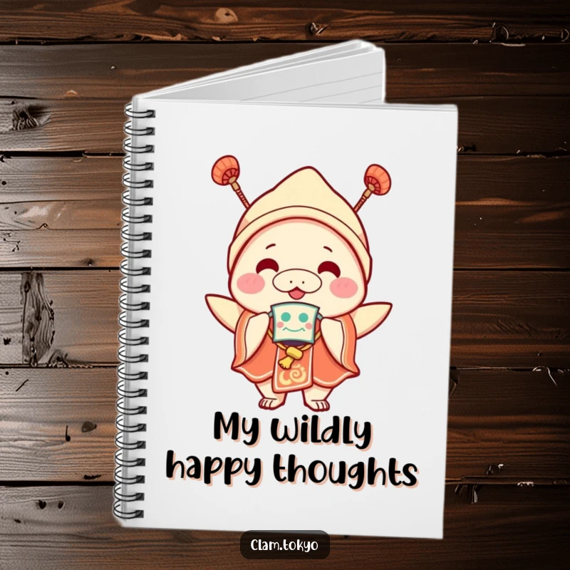 Funny Notebook with a joyful clam character in festival attire and a mask, ideal for planning parties and jotting down festive ideas.