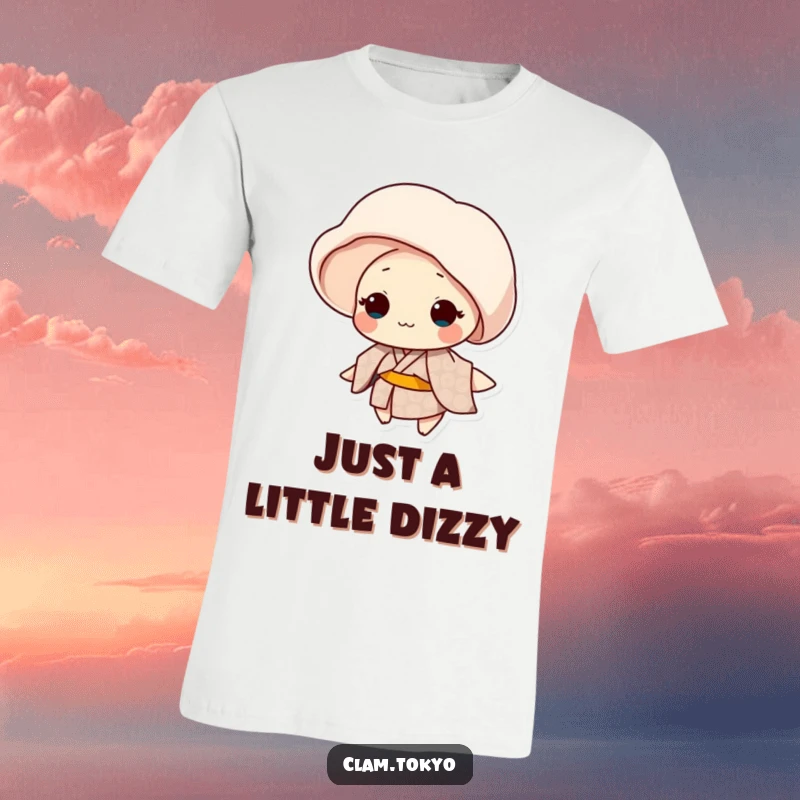 Funny clam wearing a patterned kimono gently spinning on a t-shirt, elegant and artistic apparel.