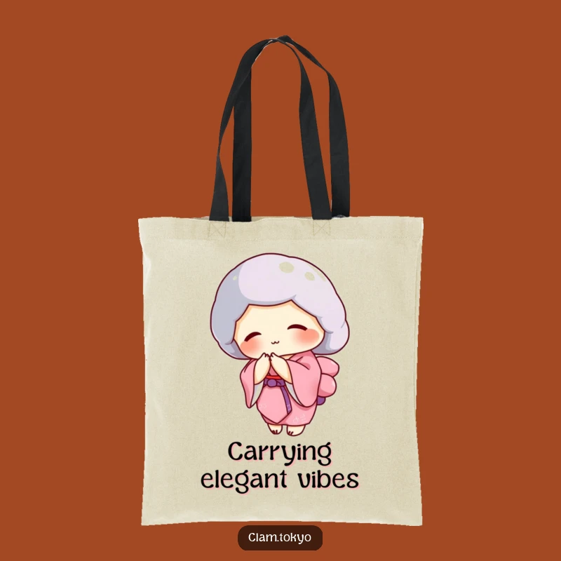 Funny Clam Kimono Tote Bag: Pink Elegance, Graceful Bowing Seashell Carry-All
